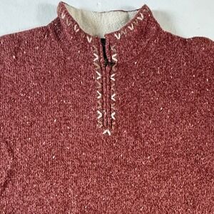 Woolrich 1/4 Zip Sweater Womens XL Grenadine Pink Red Ramie Wool Blend Excellent